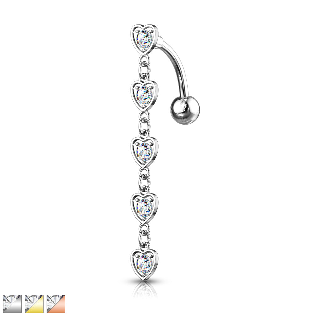 14G Surgical Steel Dangle Hearts Top Drop 3/8" (10mm) Belly Button Rings